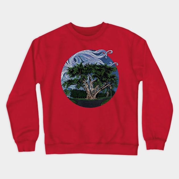 Doghill Tree, Alamo Sq. Park, SF in color ink Crewneck Sweatshirt by tsd-fashion